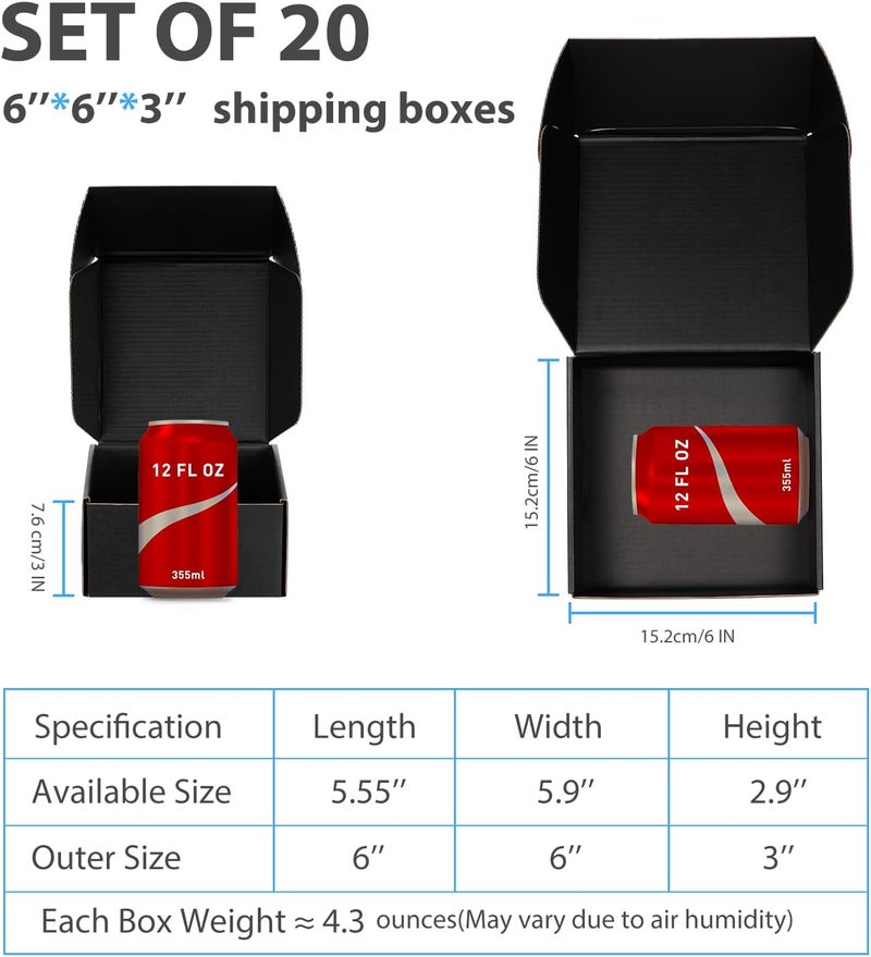 DUZCLI Small Shipping Boxes 6x6x3 Inches – Black Corrugated Cardboard Boxes (20-Pack) for Mailing, Packing, Small Business & Gift Packaging - Recyclable & Sturdy - Image 2